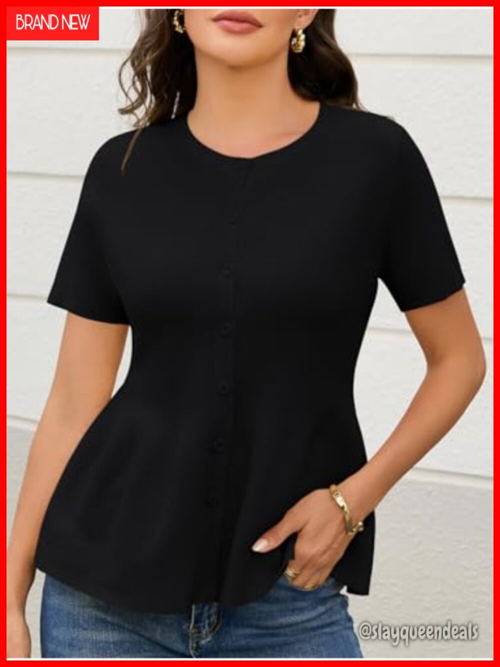 Short Sleeve Babydoll Cardigan with Button Closure and Flare Hem - Picture 3 of 6